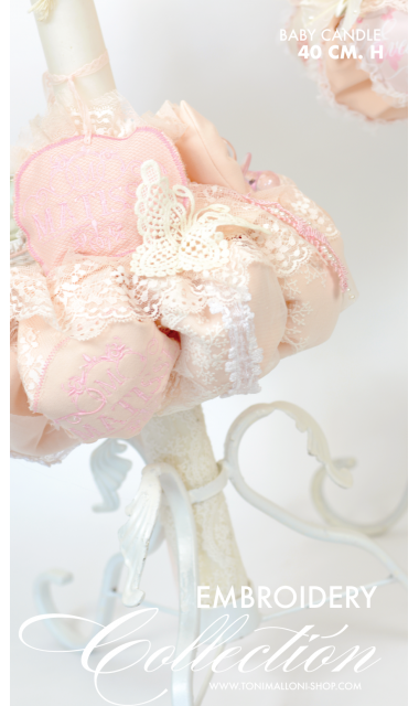 Lumanare de  botez fetite cu broderie personalizata, 45x4cm, Matisse 7